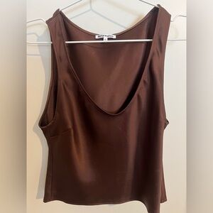 Reformation Chocolate Brown Satin Scoop Tank